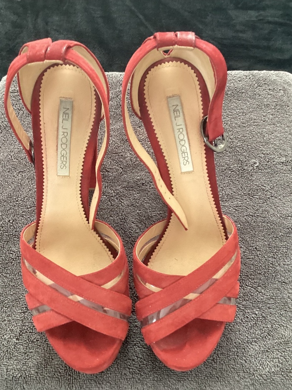 Neil Rodger’s, size 37, platform, leather suede, deep red heels